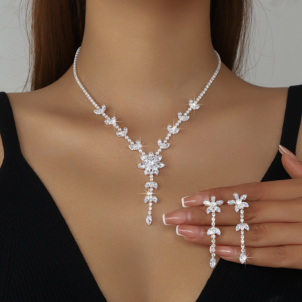 Ensemble de Bijoux de Mariée Luxueux - Collier Camélia en Zirconia   OAXG 