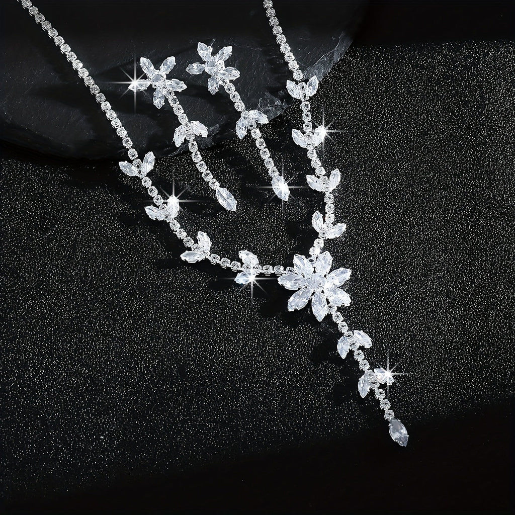 Ensemble de Bijoux de Mariée Luxueux - Collier Camélia en Zirconia   OAXG Silvery