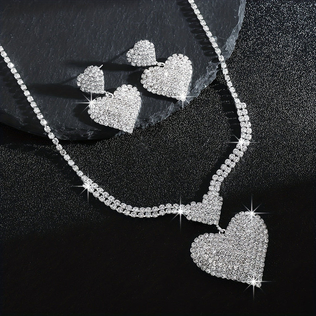 Ensemble de Bijoux en Rhinestones - Collier et Boucles d'Oreilles AJFKKFJ   OAXG Silvery