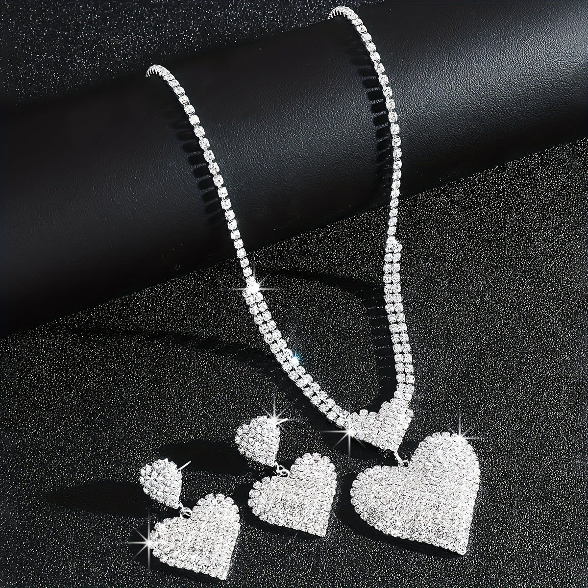 Ensemble de Bijoux en Rhinestones - Collier et Boucles d'Oreilles AJFKKFJ   OAXG Silvery