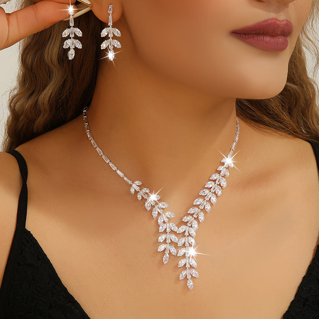 Ensemble de Bijoux Femme 3pcs - Zircon en Feuille Élégante   OAXG 
