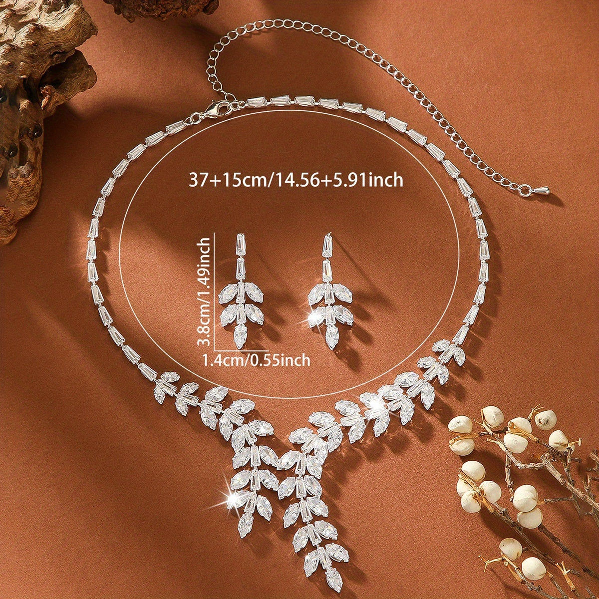 Ensemble de Bijoux Femme 3pcs - Zircon en Feuille Élégante   OAXG Silvery