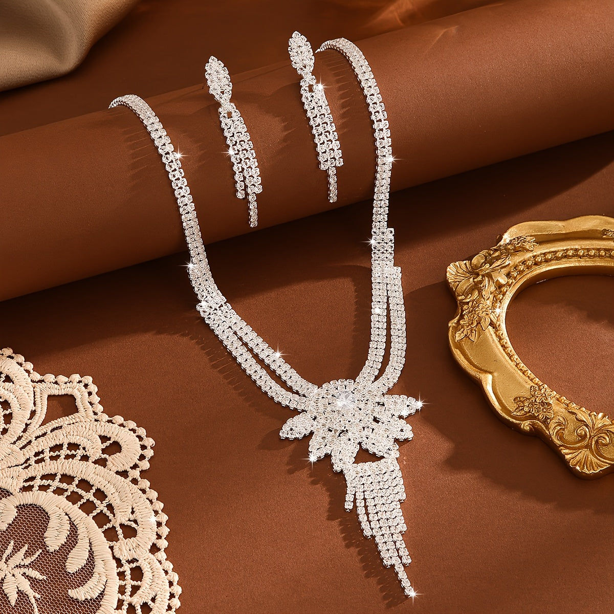 Ensemble de Bijoux Femmes 3pcs - Collier à Franges en Zircon   OAXG Silvery