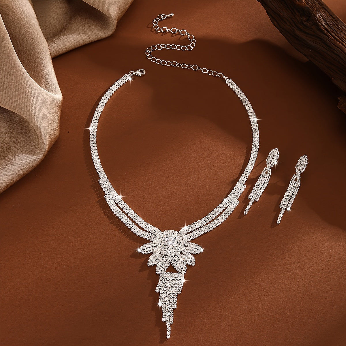 Ensemble de Bijoux Femmes 3pcs - Collier à Franges en Zircon   OAXG Silvery