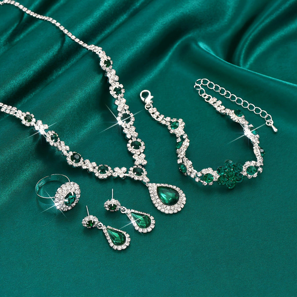 Ensemble de Bijoux Élégant 4 pcs - Collier, Boucles d'oreilles, Bracelet, Bague   OAXG Green