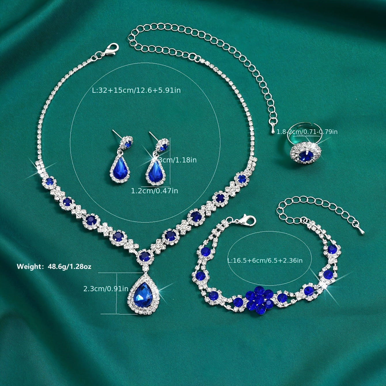 Ensemble de Bijoux Élégant 4 pcs - Collier, Boucles d'oreilles, Bracelet, Bague   OAXG 