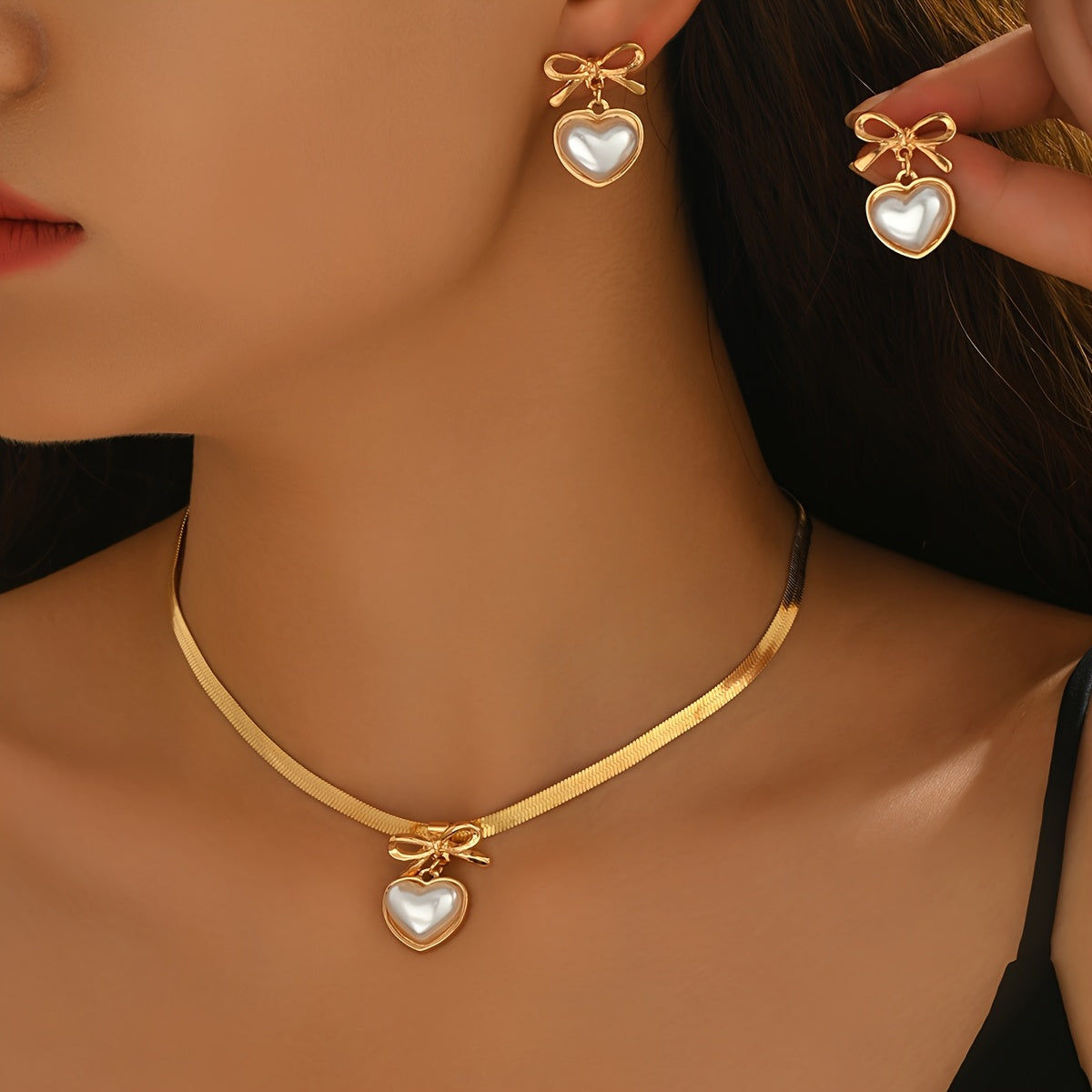 Ensemble de Bijoux Élégant Femme - Chaîne en Or et Pendentif Cœur   OAXG 