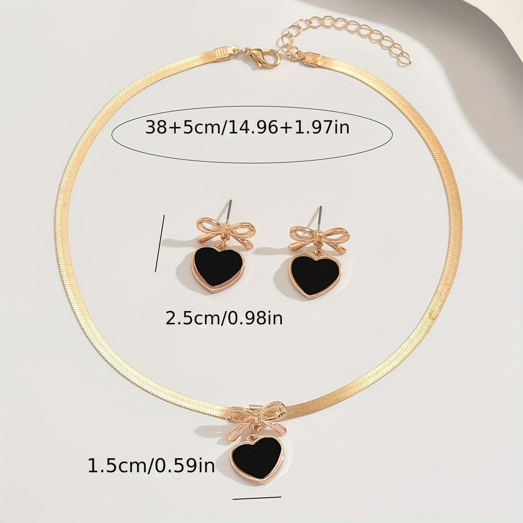 Ensemble de Bijoux Élégant Femme - Chaîne en Or et Pendentif Cœur   OAXG White Bow