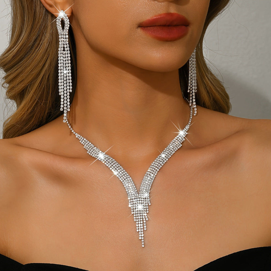 Ensemble de Bijoux Élégant WLOERINS - Boucles d'Oreilles Longues et Collier   OAXG 