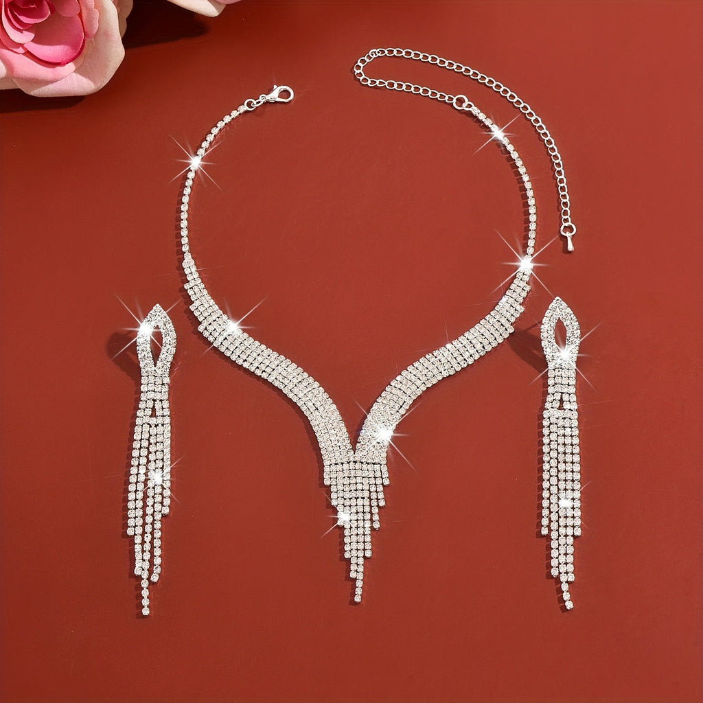 Ensemble de Bijoux Élégant WLOERINS - Boucles d'Oreilles Longues et Collier   OAXG Silvery / 1725-HB