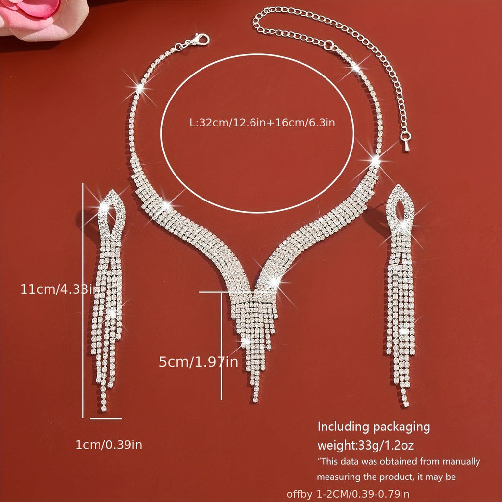 Ensemble de Bijoux Élégant WLOERINS - Boucles d'Oreilles Longues et Collier   OAXG Silvery / 1725-HB