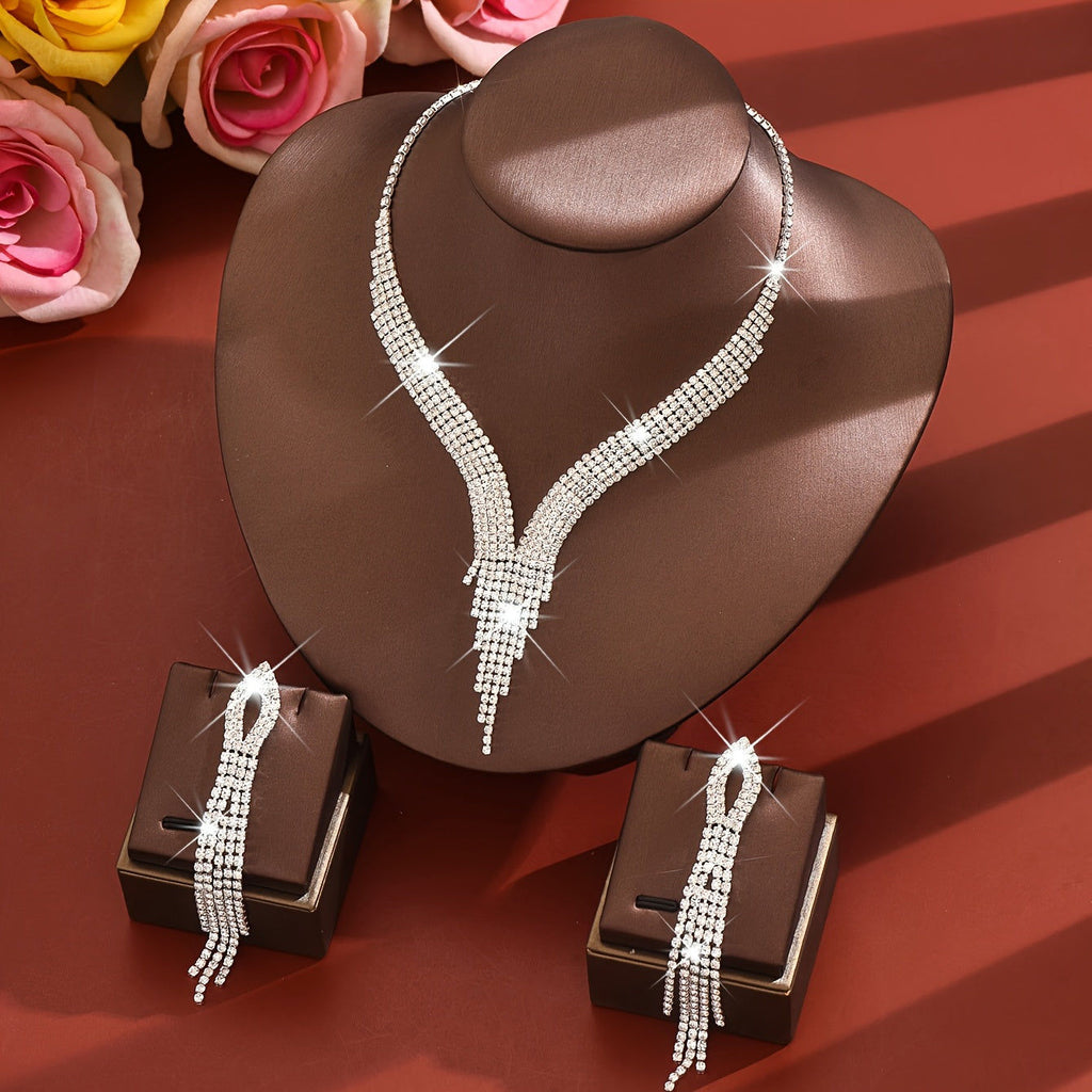 Ensemble de Bijoux Élégant WLOERINS - Boucles d'Oreilles Longues et Collier   OAXG Silvery / 1725-HB