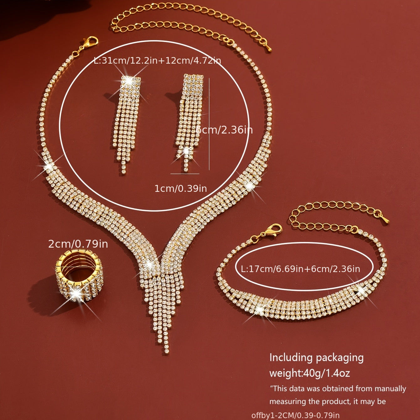 Ensemble de Bijoux Élégants - Collier Rhinestone, Boucles et Bracelet   OAXG 
