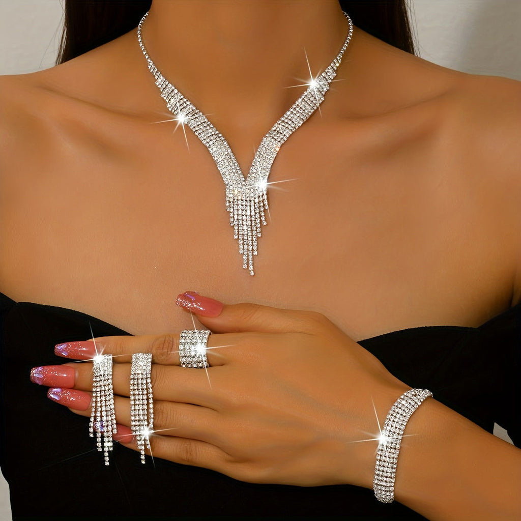 Ensemble de Bijoux Élégants - Collier Rhinestone, Boucles et Bracelet   OAXG Golden / 1380424-5HBO
