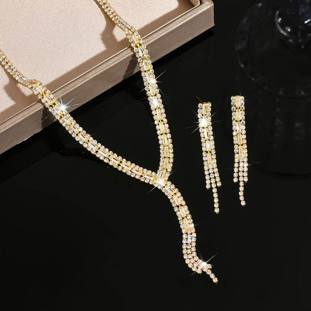 Ensemble de Bijoux Éléguants Y - Boucles d'Oreilles et Collier en Cuivre   OAXG Golden / 1766HBW