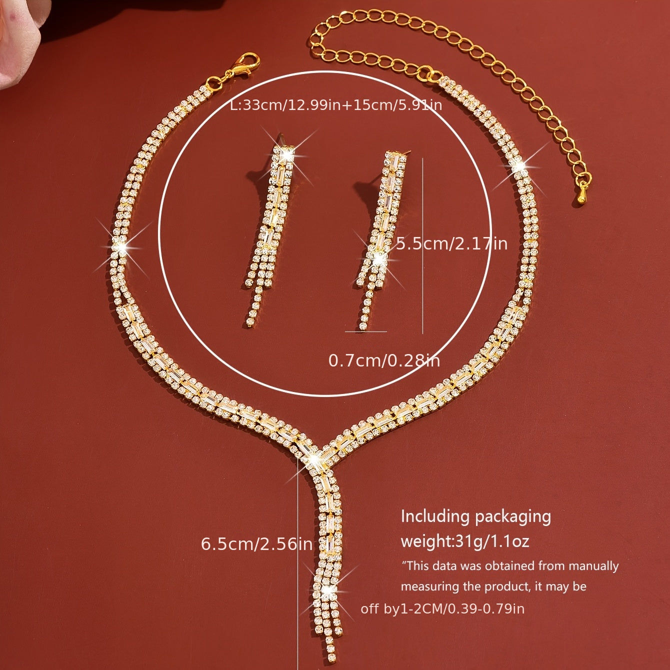 Ensemble de Bijoux Éléguants Y - Boucles d'Oreilles et Collier en Cuivre   OAXG Golden / 1766HBW