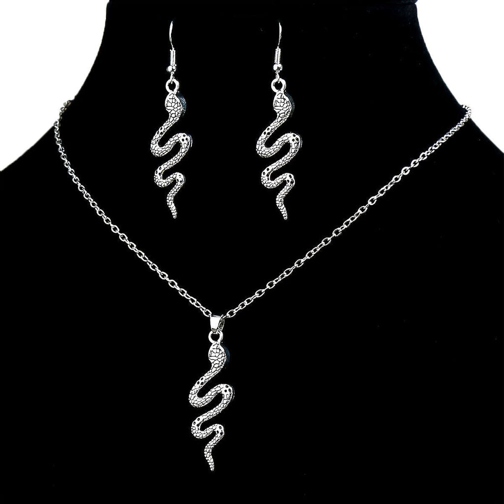Ensemble de Bijoux Vintage - Boucles d'Oreilles et Collier Serpent Élégant   OAXG #1 Antique Silvery 3pcs Set
