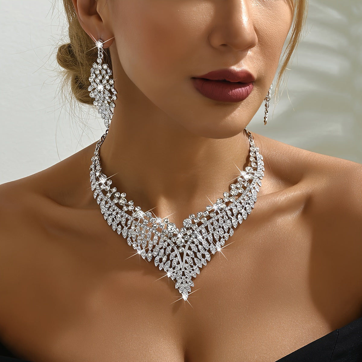Ensemble de Bijoux Vintage - Collier et Boucles d'Oreilles, Luxe   OAXG 