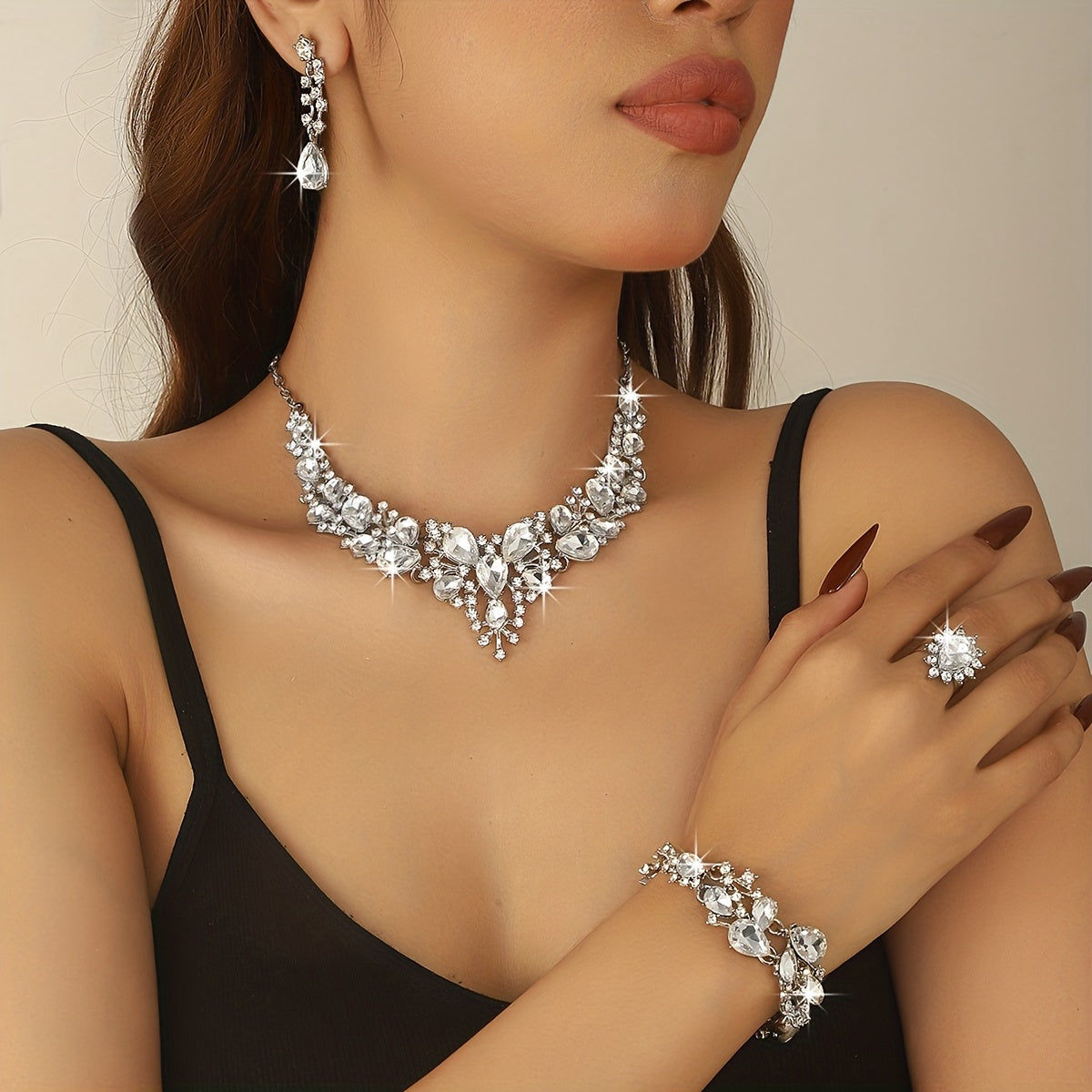Ensemble de Bijoux Vintage - Collier et Boucles d'Oreilles, Luxe   OAXG 