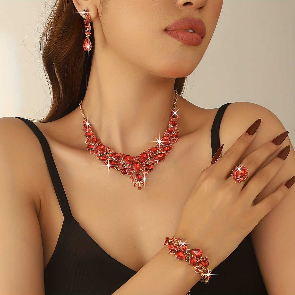 Ensemble de Bijoux Vintage - Collier et Boucles d'Oreilles, Luxe   OAXG 2499 White