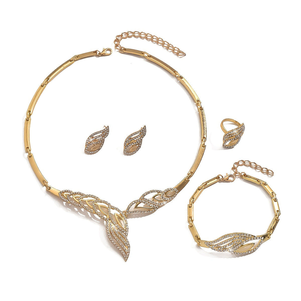 Ensemble de Bijoux Vintage pour Femmes - Collier, Boucles d’Oreilles et Bracelet   OAXG Golden Color