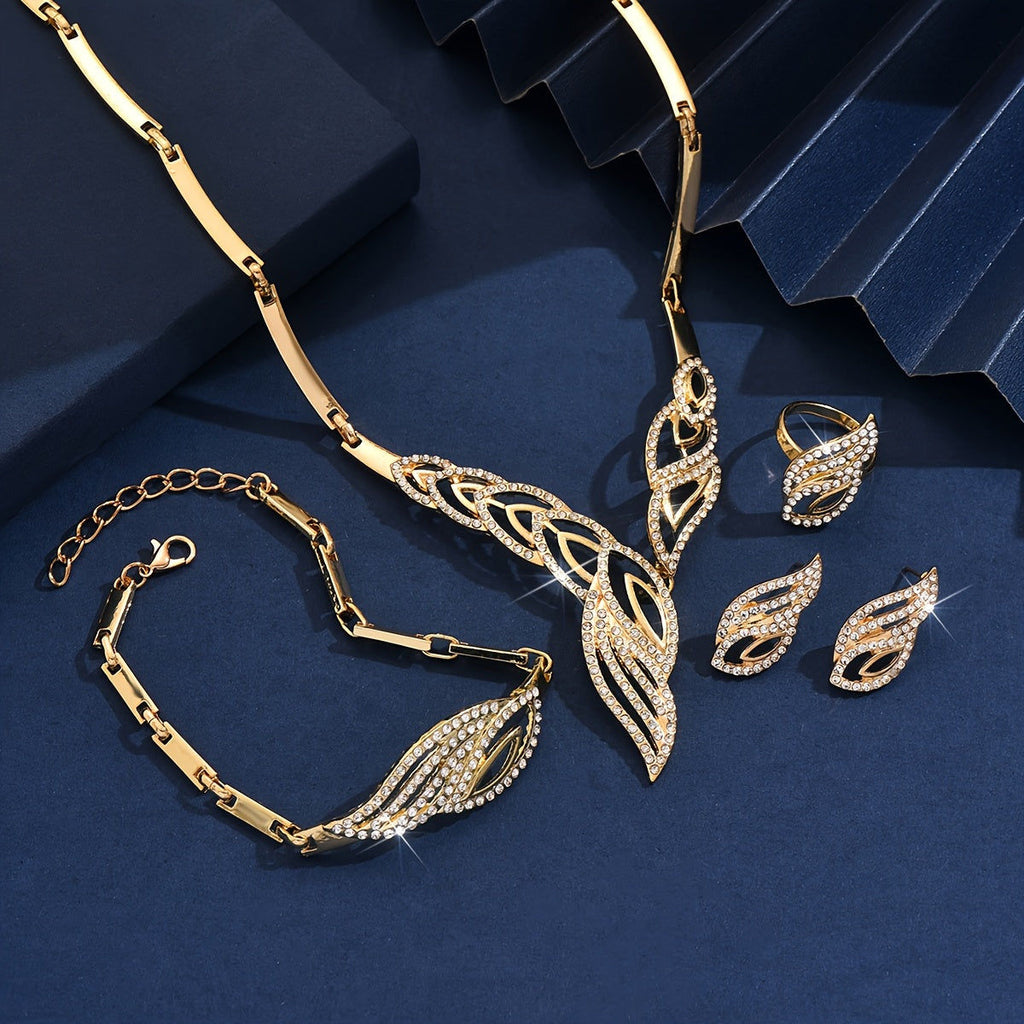 Ensemble de Bijoux Vintage pour Femmes - Collier, Boucles d’Oreilles et Bracelet   OAXG Golden Color