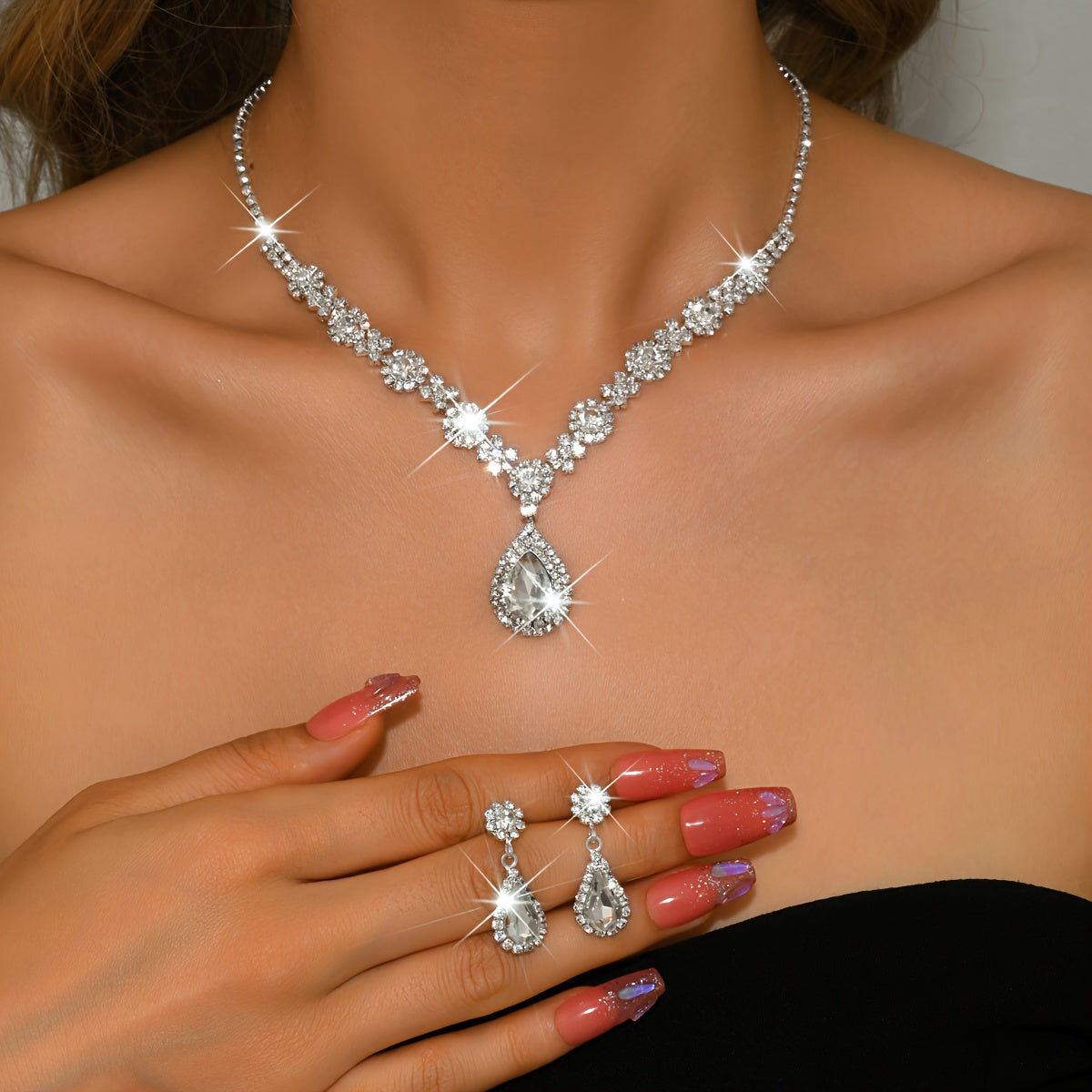Ensemble de Luxe 2pcs - Collier et Boucles d'Oreilles Rhinestone   OAXG 