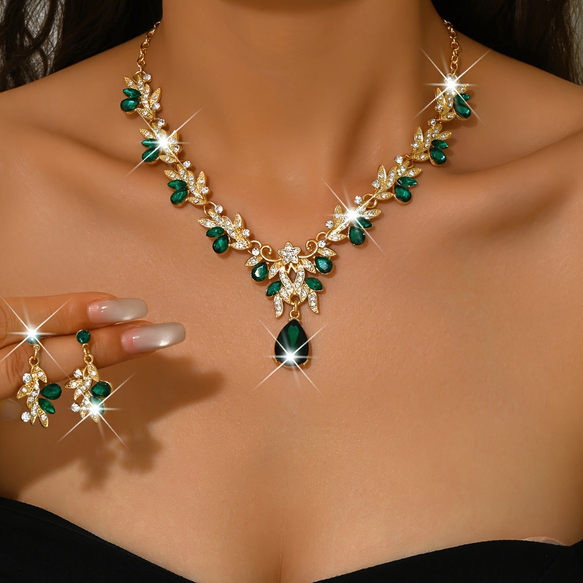 Ensemble de Mariage Élégant en Alliage - Collier et Boucles d'Oreilles   OAXG 