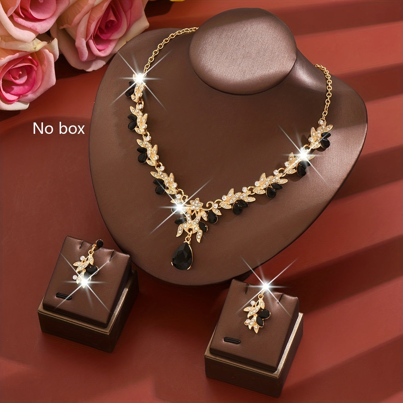 Ensemble de Mariage Élégant en Alliage - Collier et Boucles d'Oreilles   OAXG Golden Black / 1422-HB