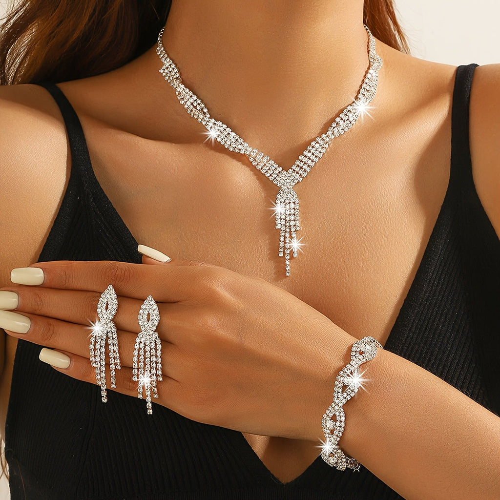 Ensemble Luxueux: Collier, Bracelet et Boucles d'Oreilles en Rhinestones   OAXG 