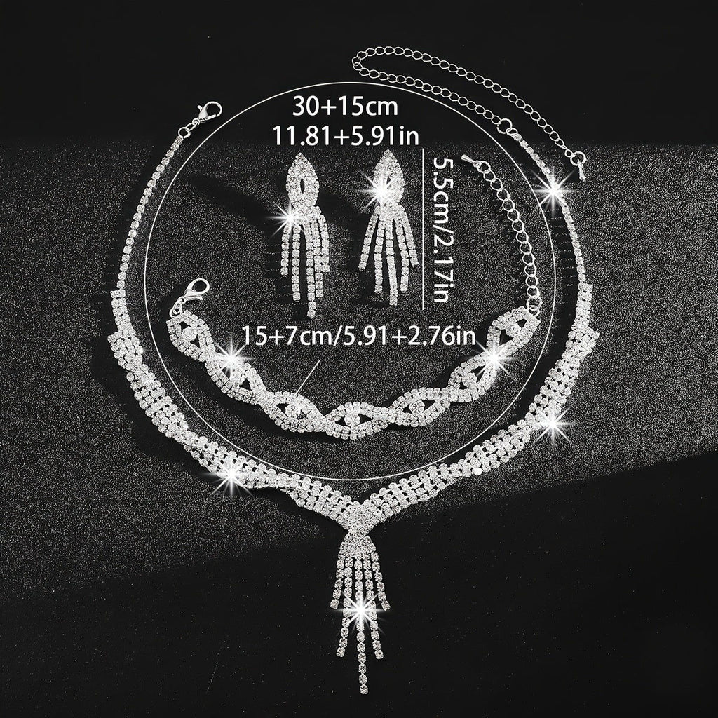 Ensemble Luxueux: Collier, Bracelet et Boucles d'Oreilles en Rhinestones   OAXG Three-piece Set Of Necklace, Bracelet And Earrings