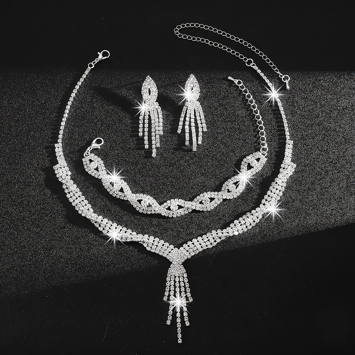 Ensemble Luxueux: Collier, Bracelet et Boucles d'Oreilles en Rhinestones   OAXG 