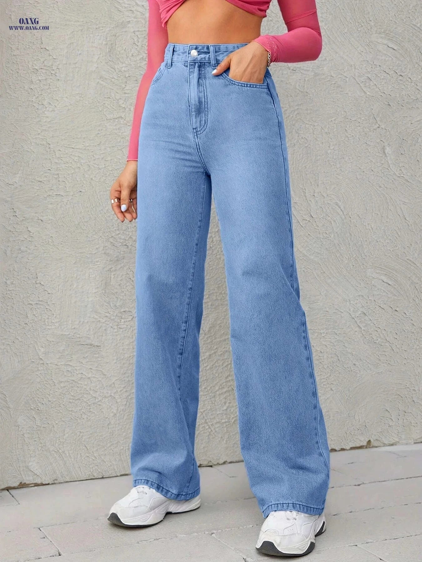EPIC SHINE High-Waisted Wide Leg Jeans - Light Wash, Medium Stretch   OAXG 