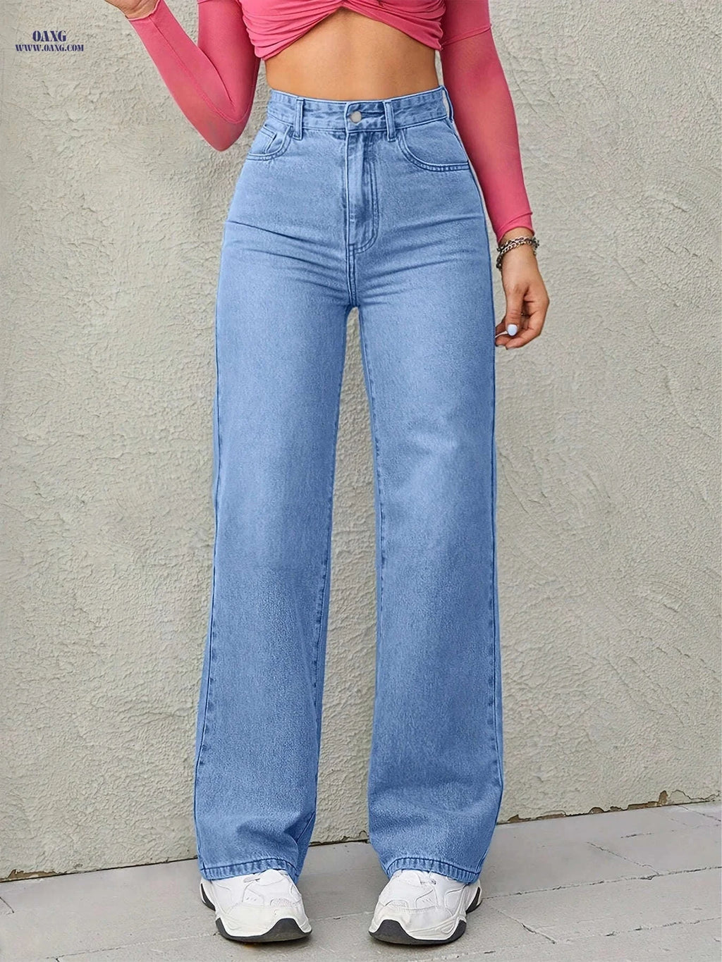 EPIC SHINE High-Waisted Wide Leg Jeans - Light Wash, Medium Stretch   OAXG 