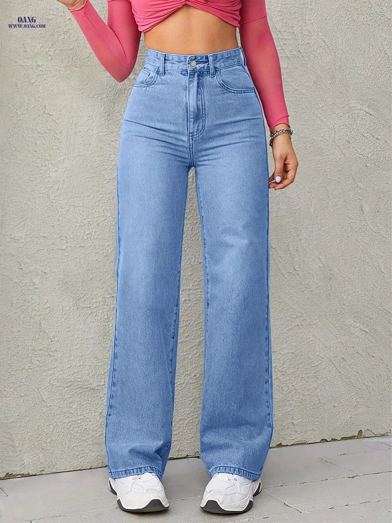 EPIC SHINE High-Waisted Wide Leg Jeans - Light Wash, Medium Stretch   OAXG 