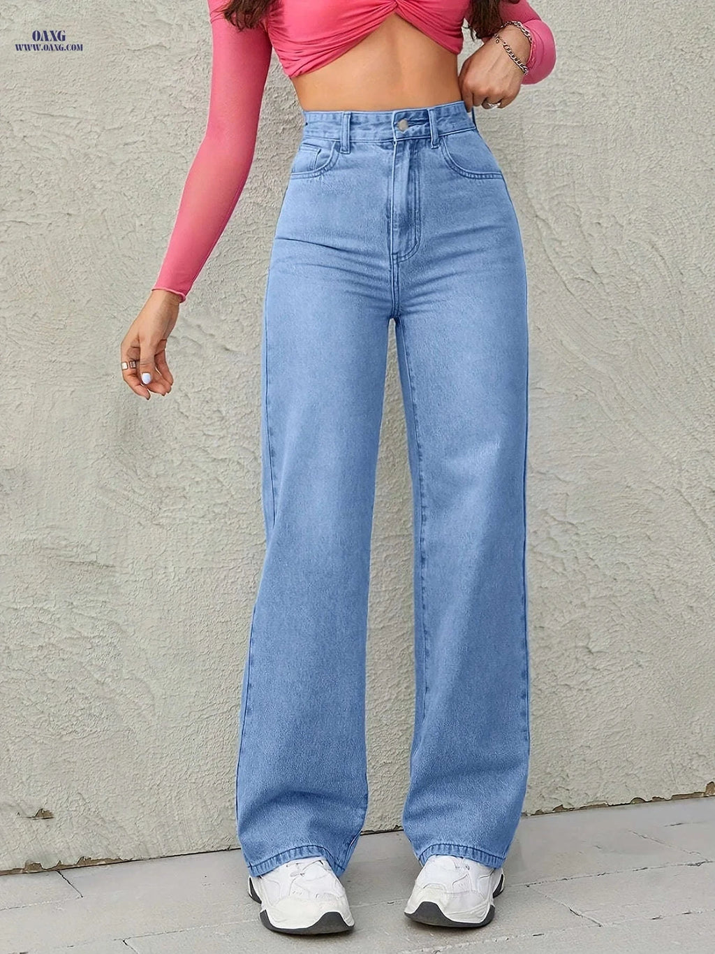 EPIC SHINE High-Waisted Wide Leg Jeans - Light Wash, Medium Stretch   OAXG Medium Blue / S