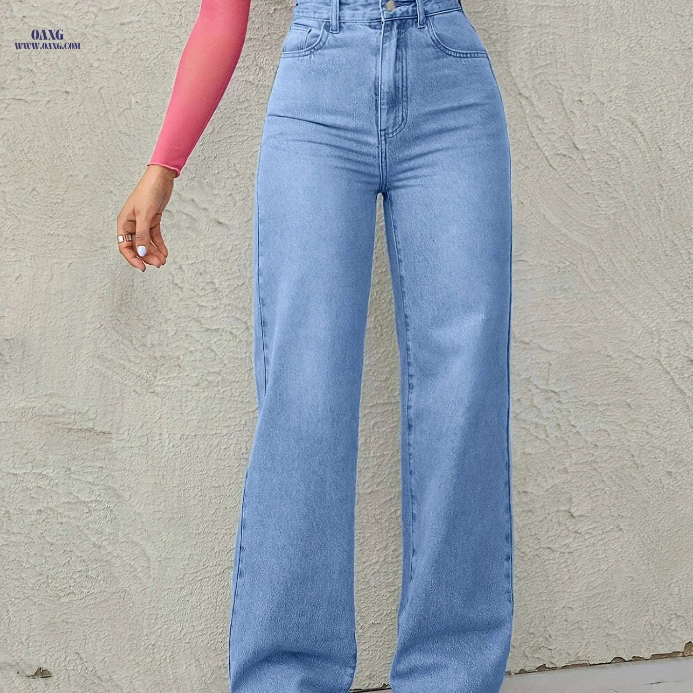 EPIC SHINE High-Waisted Wide Leg Jeans - Light Wash, Medium Stretch   OAXG Medium Blue / S