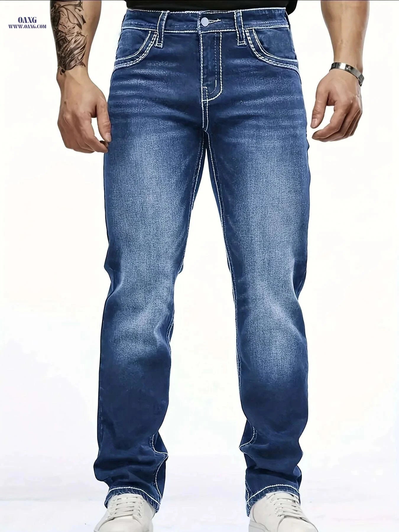 ESDVQ Men's Classic Slim-Fit Jeans - Stylish Embroidery, All-Season Comfort   OAXG Navy Blue / S