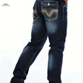 ESDVQ Men's Classic Slim-Fit Jeans - Stylish Embroidery, All-Season Comfort   OAXG Navy Blue / S