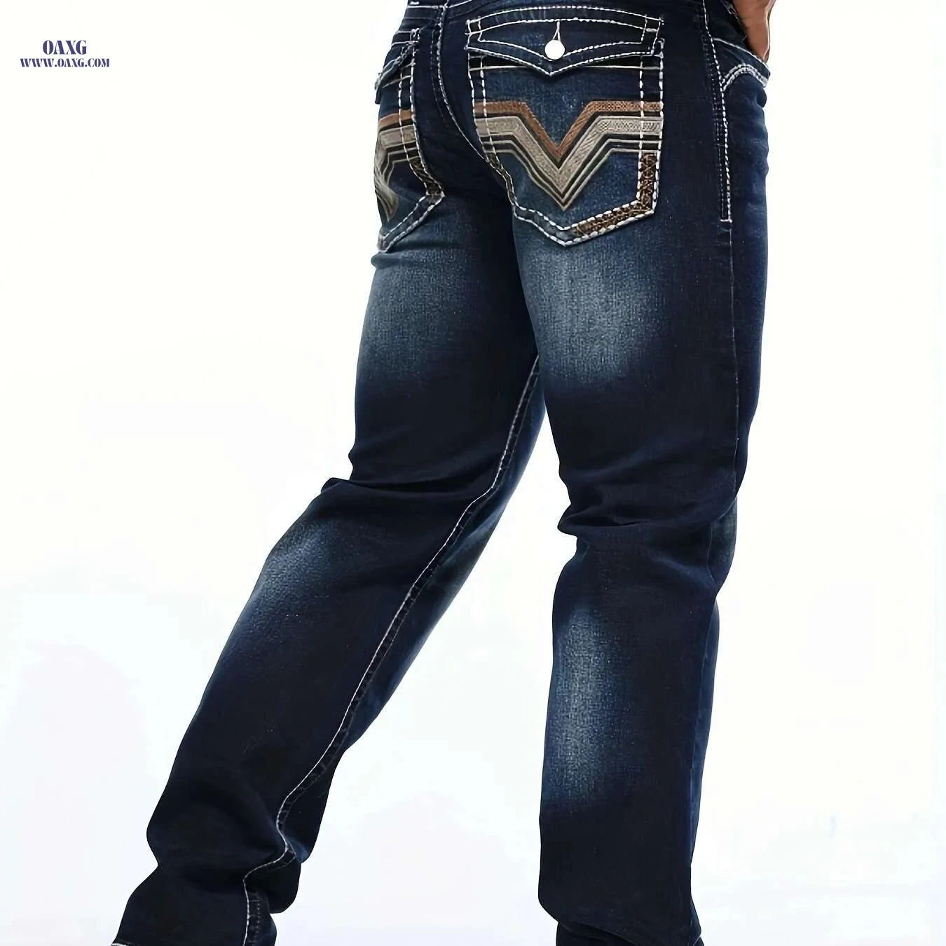 ESDVQ Men's Classic Slim-Fit Jeans - Stylish Embroidery, All-Season Comfort   OAXG Navy Blue / S