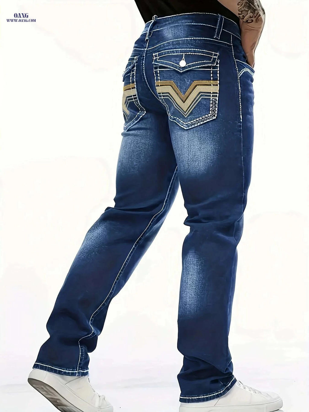 ESDVQ Men's Classic Slim-Fit Jeans - Stylish Embroidery, All-Season Comfort   OAXG Navy Blue / S