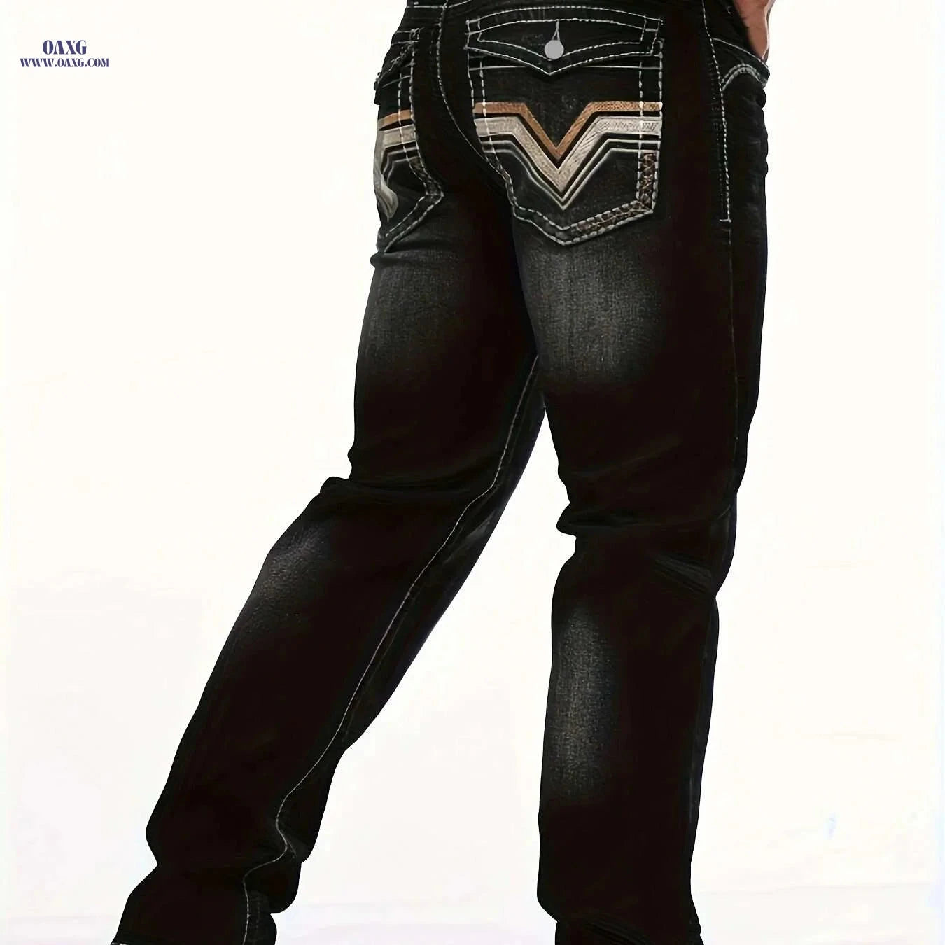 ESDVQ Men's Classic Slim-Fit Jeans - Stylish Embroidery, All-Season Comfort   OAXG Navy Blue / S