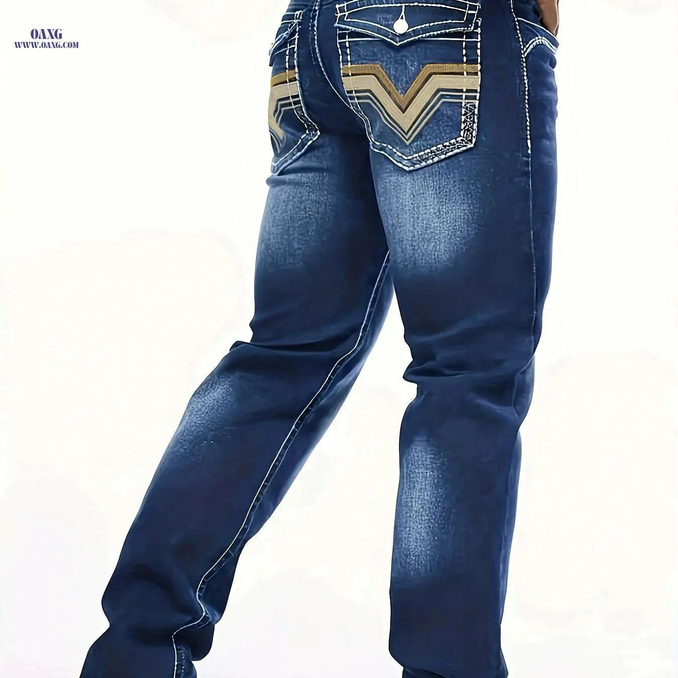 ESDVQ Men's Classic Slim-Fit Jeans - Stylish Embroidery, All-Season Comfort   OAXG Navy Blue / S