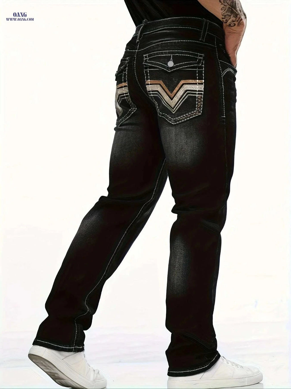 ESDVQ Men's Classic Slim-Fit Jeans - Stylish Embroidery, All-Season Comfort   OAXG Navy Blue / S