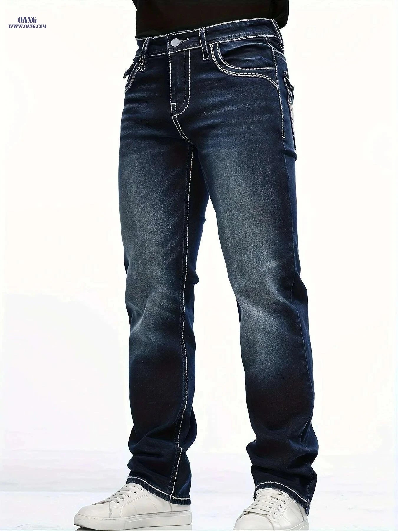 ESDVQ Men's Classic Slim-Fit Jeans - Stylish Embroidery, All-Season Comfort   OAXG 