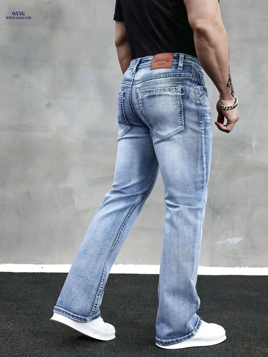 ESDVQ Men's Slim-Fit Flared Jeans - Comfortable Embroidered Denim   OAXG 