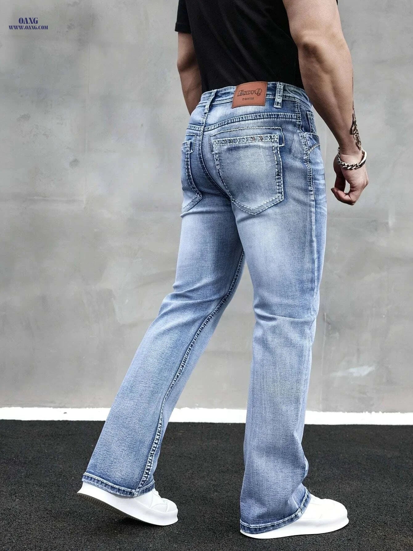 ESDVQ Men's Slim-Fit Flared Jeans - Comfortable Embroidered Denim   OAXG 