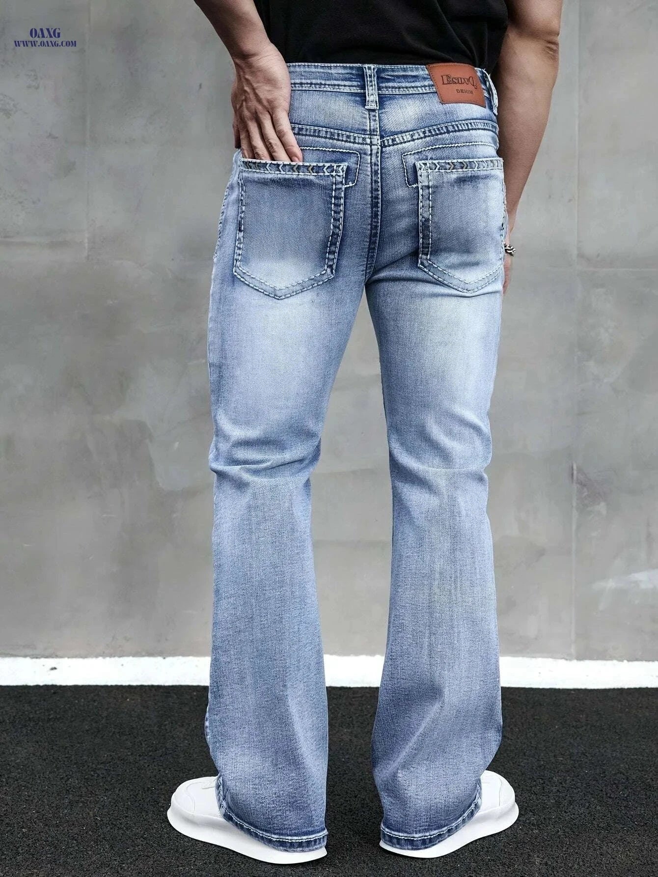 ESDVQ Men's Slim-Fit Flared Jeans - Comfortable Embroidered Denim   OAXG 