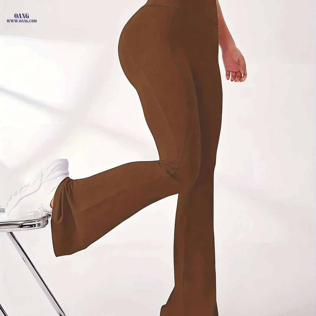 European American Fashion Flared Pants - Sexy Solid Color Style   OAXG Dark Brown / XS