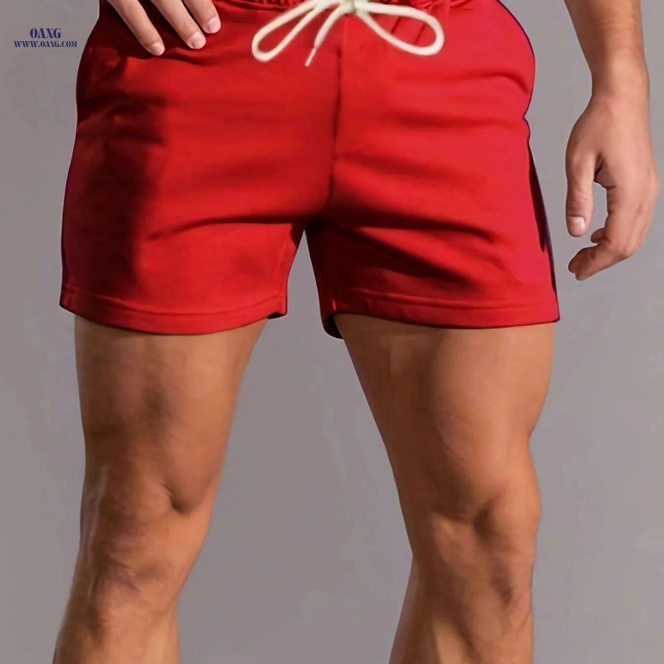 European American Men's Fashion Shorts - Solid Color, Regular Fit   OAXG 【Red】 / S